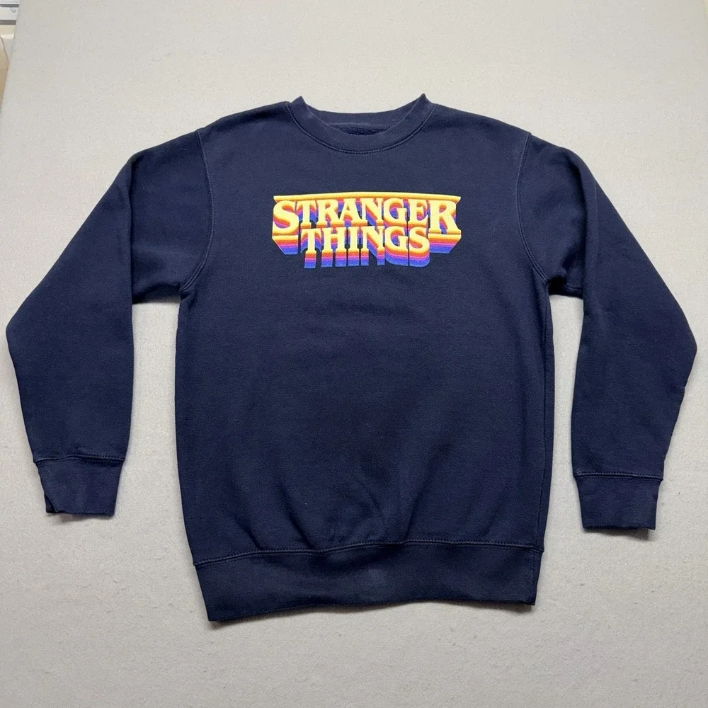 Netflix Stranger Things Rainbow‎ Logo Crewneck Sweatshirt – Navy – Size Small